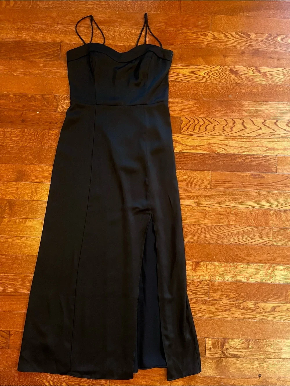 Abercrombie & Fitch Black Satin Spaghetti-Strap Maxi Dress with High Slit
